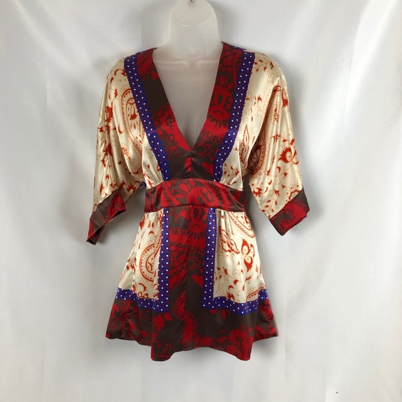 Gala Tops - GALA 100% Silk Tie Back Kimono Top L